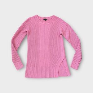 The Limited Pink Ribbed Knit Long Sleeve Sweater with Hem Cutout Asymmetrical